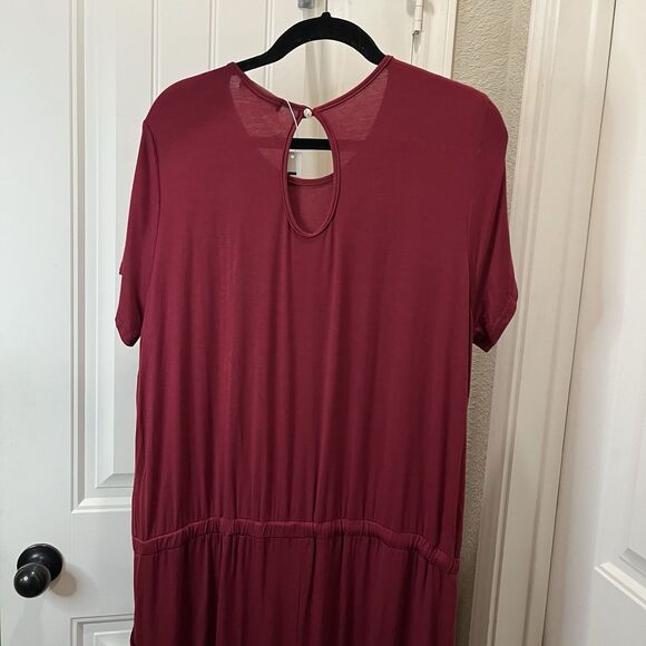 Lainab Burgundy Maroon Jumpsuit Jumper Drawstring Waist Short Sleeve Womens 2XL - Picture 8 of 11